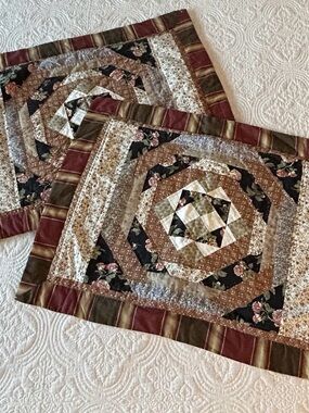 Handmade Patchwork Quilted Queen pillow sham covers - Earth Tones